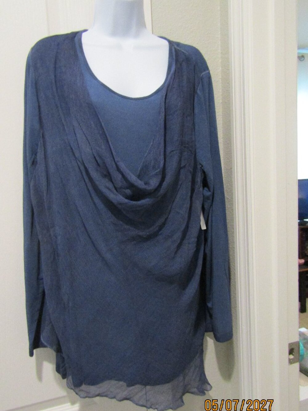 Blue Chiffon Cowl neck Blouse